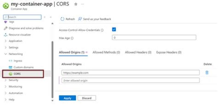 How do you turn on Cors in Azure