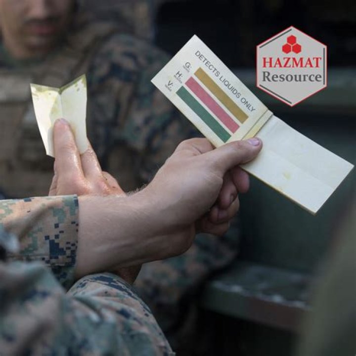 What happens to m8 paper when it comes into contact with a liquid nerve or blister agent