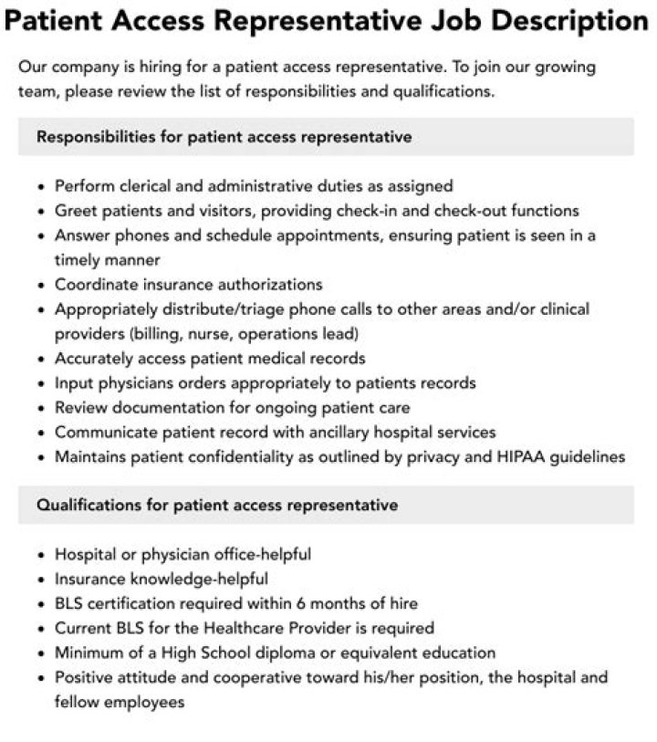 What is a patient access specialist job description
