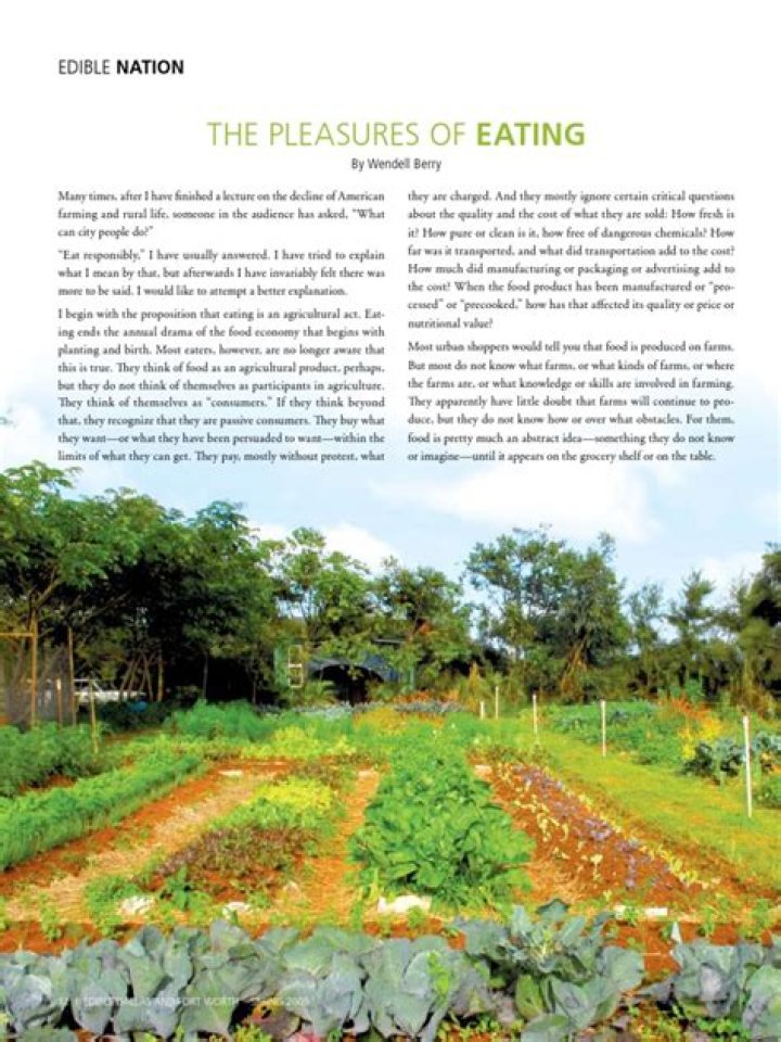 What is the article the pleasures of eating about